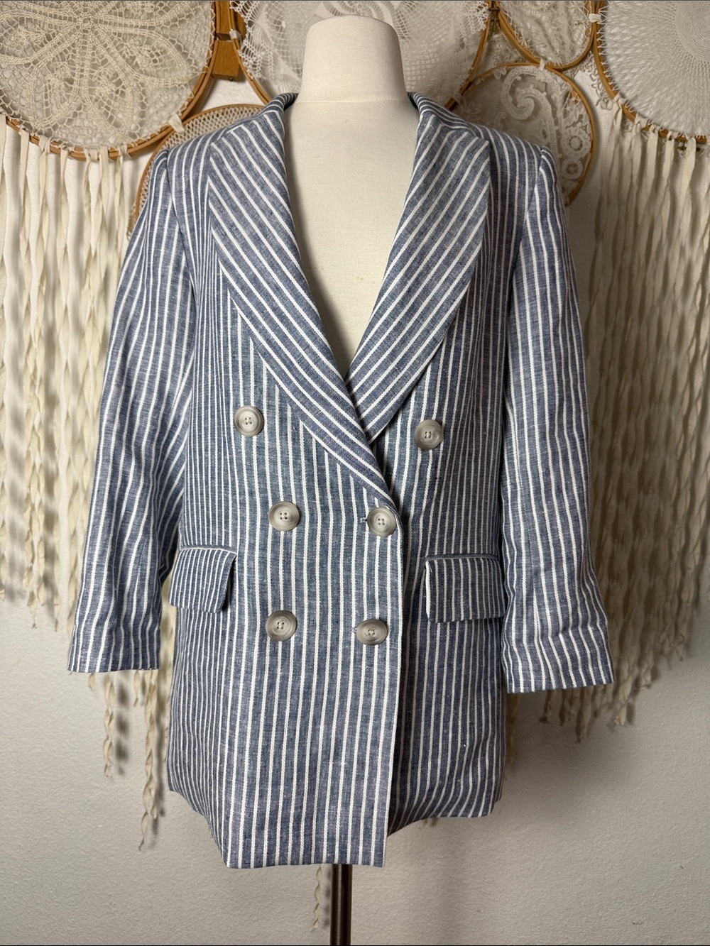 Emerson Frye Lee Jacket in Blue and White Stripe Size 8